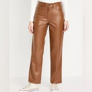 Old Navy Brown High Rise OG Loose Faux Leather Pants Size 8 Petite Moto Chic